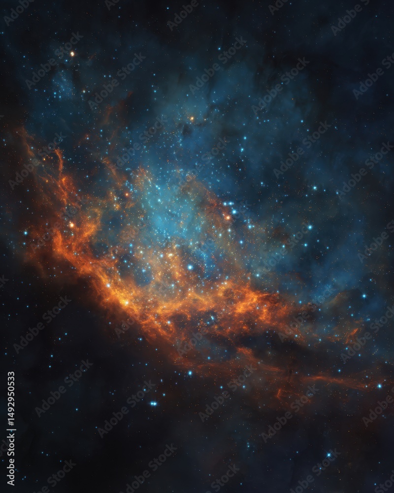 Naklejka premium Dramatic nebula in deep space with vibrant colors and cosmic dust clouds from a high angle abstract view