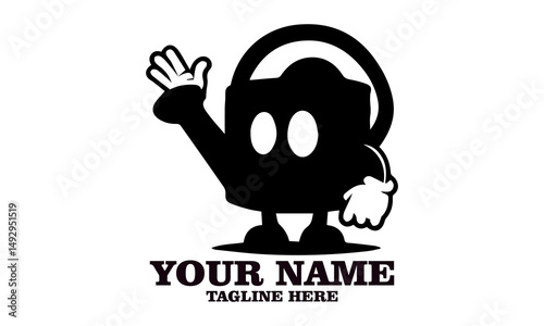 Cheerful watering can mascot character waving vector illustration. Watering can illustration for gardening and plant care vector logo design and watering can logo art