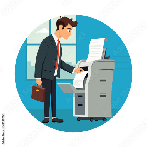 Man Printing Document Using Printer Vector illustration. EPS 10 file