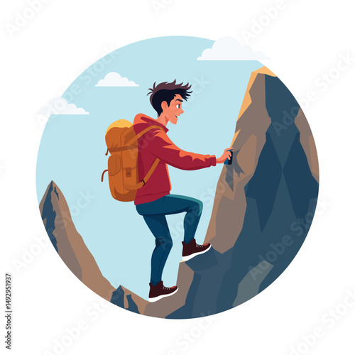 Ambitious Person Climbing Mountain Vector illustration. EPS 10 file