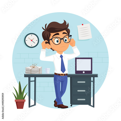 Business employee with office burden Vector illustration. EPS 10 file  