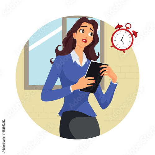 Businesswoman Chasing Deadline  Vector illustration. EPS 10 file