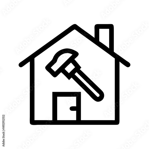 Home renovation upgrade icon. House with tools supporting property enhancement.
