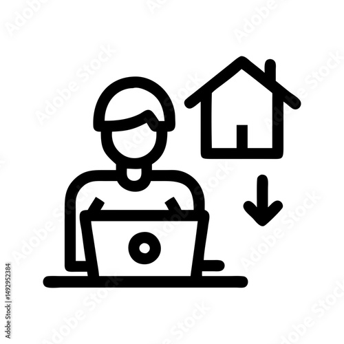 Remote work office icon. Person with laptop enabling flexible work setup.