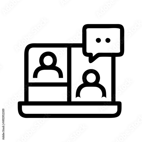 Virtual meeting remote icon. Screen with people facilitating online collaboration.