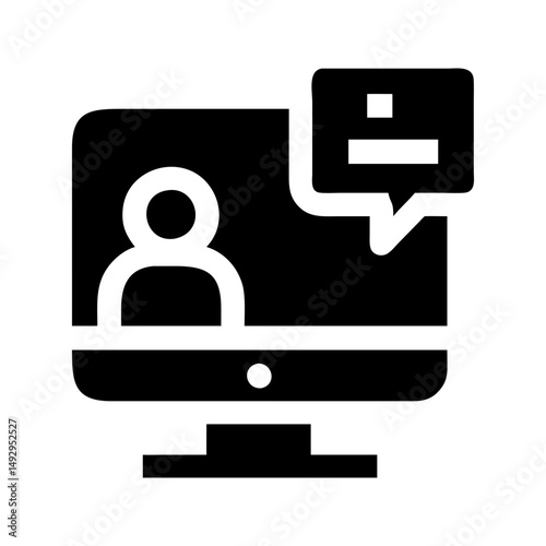 Virtual meeting collaboration icon. Screen with people enhancing remote teamwork.