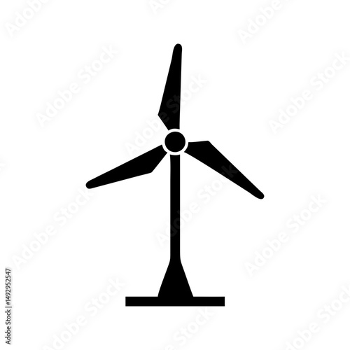 Wind turbine energy icon. Turbine with blades generating renewable power source.