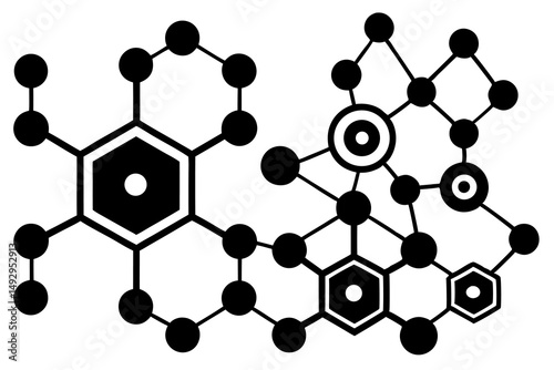 Chemical structure of a drug molecule with carbon, hydrogen, oxygen, and nitrogen atoms for pharmaceutical science and medicine