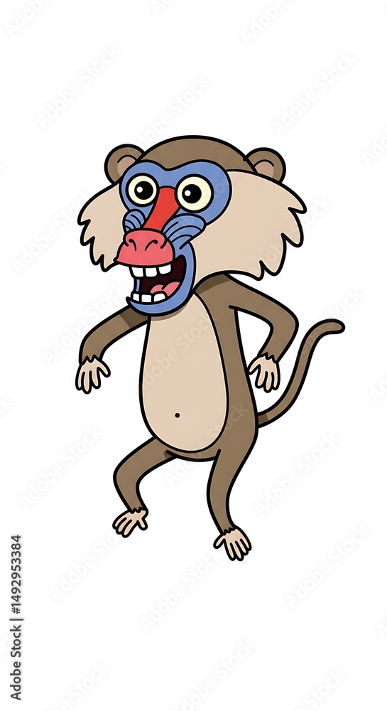 Fototapeta premium Cartoon baboon laughing hysterically standing upright
