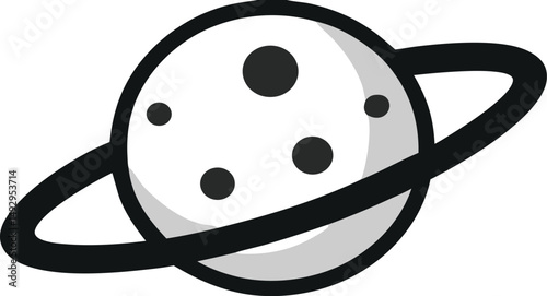 "Outlined planet with one moon or satellite orbiting it, vector style."
