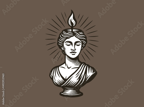 woman candle with rays engraving style vector illustration