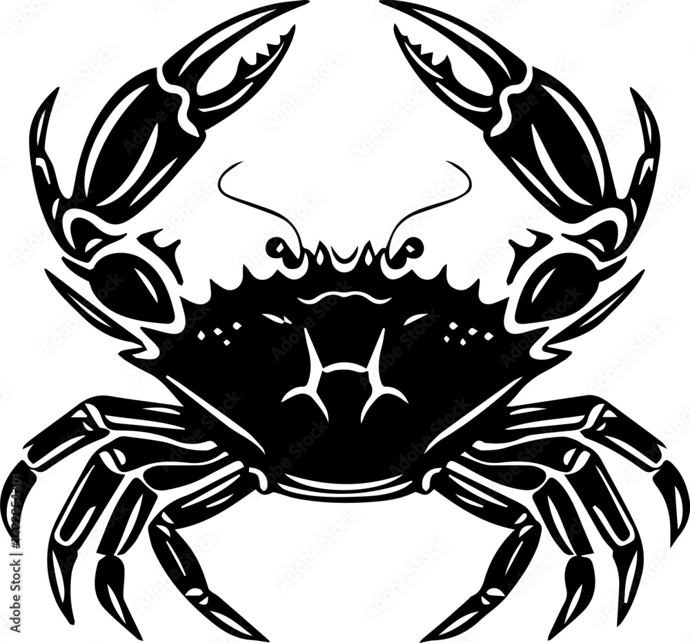 Fototapeta premium Crab Vector Icon, Minimalist Black and White Sea Animal Silhouette