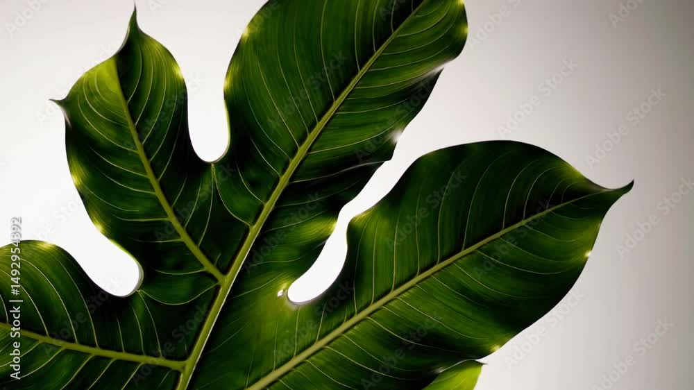 Set of green tropical leaves isolated on white background. Flat lay, top view.
