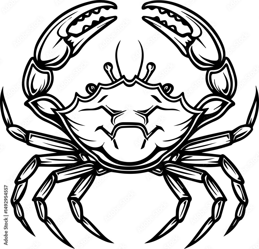 Fototapeta premium Crab Vector Icon, Minimalist Black and White Sea Animal Silhouette