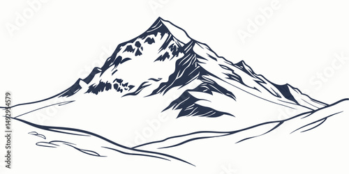 Scenic drawing of a towering mountain peak with snowy cap.