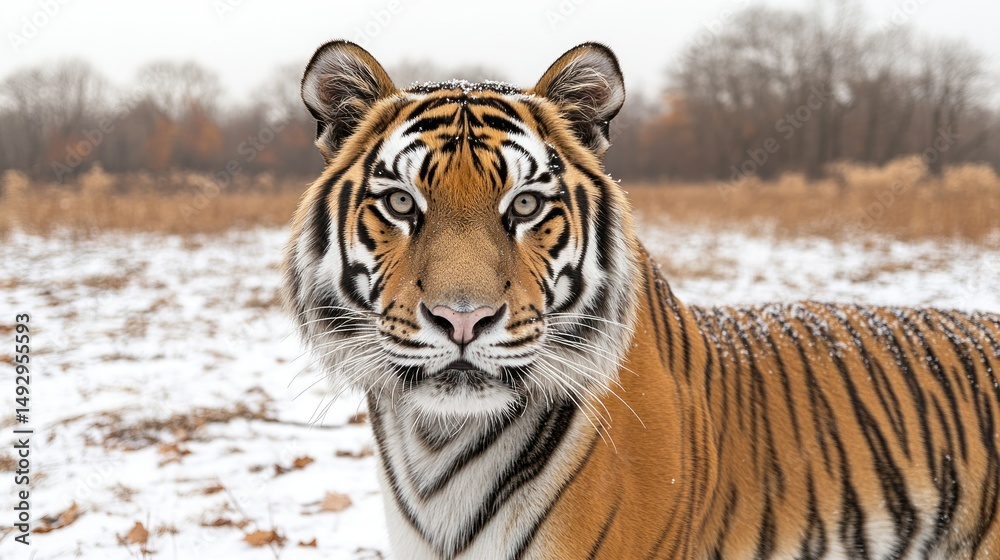 Obraz premium Majestic tiger in a snowy landscape