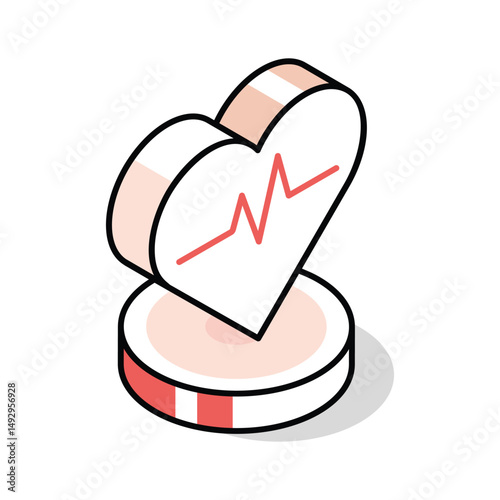 A modern isometric icon showing heartbeat, easy to edit