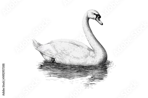 Black and White Swan Etching, Retro Wildlife Illustration, Detailed Bird Line Art, Ornithology Vintage Print, Rustic Nature Sketch, traditional wildlife artwork, engraved fauna style