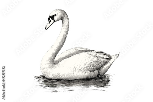 Monochrome Swan Illustration, Vintage Ornithology Sketch, Rustic Bird Etching, Elegant Wildlife Engraving, Retro Nature Print, old hand drawn animal drawing, antique art style