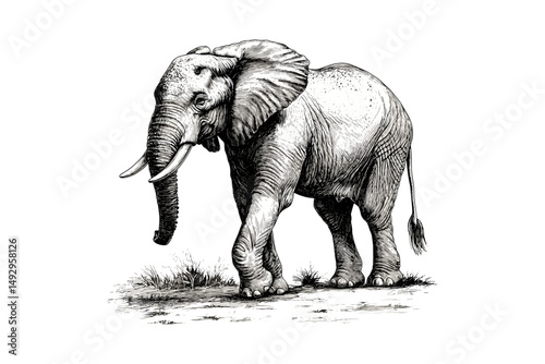 Safari Animal Illustration, Vintage Wildlife Drawing, Rustic African Mammal Etching, Elephant Walking Engraving, Detailed Line Art Print, Nature Sketch, Old Engraving Style