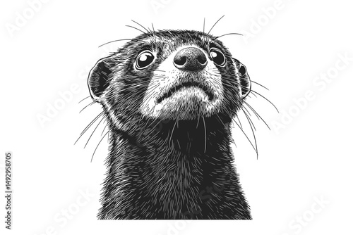 Ferret Engraving, Hand-drawn Monochrome Mammal Art, Vintage Pet Illustration, Retro Wildlife Design, Trendy Sketch, Black and White Animal Decor, Vintage Etching, Classic Animal Art