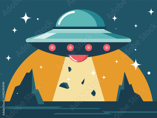 ufo, alien space vehicle, flying, hovering object, flying saucer, simple vector illustration