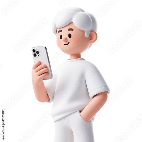 3D cartoon man using a smartphone