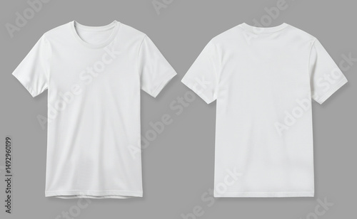 White T Shirt color template front and back view on gray background