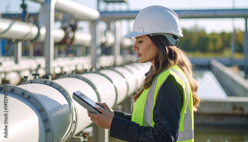 Analyzing Infrastructure: An industry professional, with focused attention, inspects and manages critical infrastructure, embodying precision and expertise.