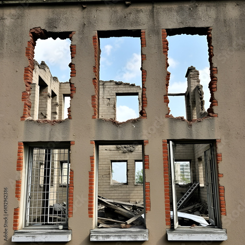 The windows of the destroyed building
