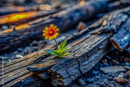 Resilience A Single Flower Blooming Amidst the Ashes