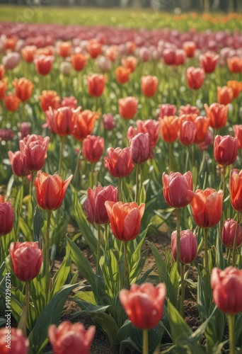 Close-up of tulips, sunny spring meadow backdrop ,  flora,  easter background