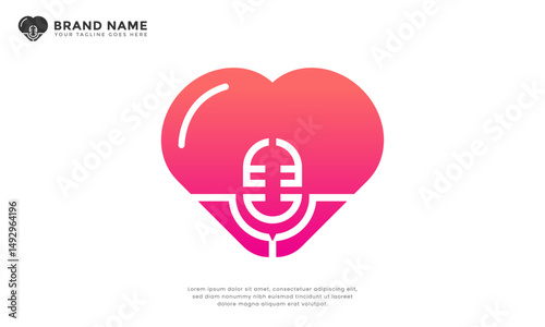 Heart Podcast Logo. Modern logo combining heart and microphone, symbolizing passionate voices and heartfelt communication. Ideal for podcasts or audio content related to love or emotions.