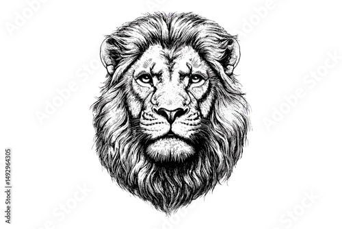 Vintage Lion Head Illustration, Monochrome Big Cat Art Print, Retro Safari Animal Sketch, Hand-Drawn Wildlife Etching, Black Ink Drawing, Old Engraving Style