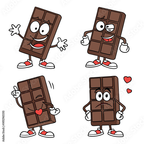 set of cute and funny chocolate bar characters