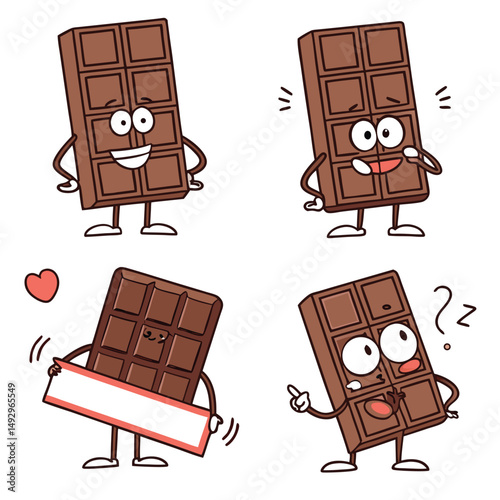 set of cute and funny chocolate bar characters