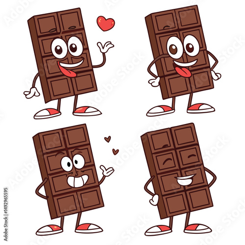 set of cute and funny chocolate bar characters