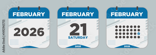 Modern Calendar icon. February. 2026 21 day. The concept of waiting for an important date. Day calendar with date February 21. Cheklist day calendar. Vector illustration.