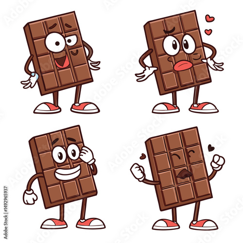 set of cute and funny chocolate bar characters