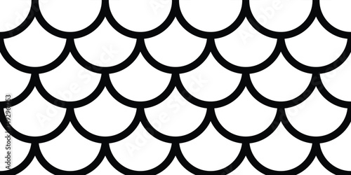 Japanese traditional ornament. Seamless pattern. Black and white fish scales. Vector illustration.