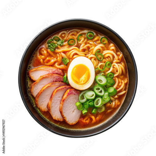 Ramen Bowl with Sliced Pork, Egg, Green Onions and Noodle in Transparent background