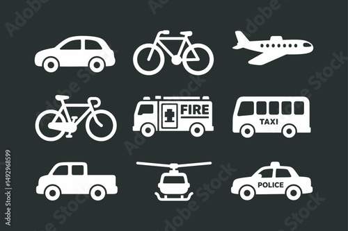 Wallpaper Mural A clean and modern collection of white transportation-related icons Torontodigital.ca