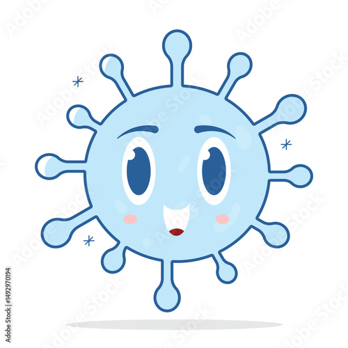 Cute Kawaii Virus Vector, Pastel Colored Smiling Germ Character in Cartoon Hand-Drawn Style for Kids Health Education, Hygiene Campaigns, Medical Posters, and Fun Microbiology Illustrations