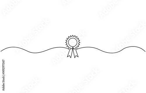 Award ribbon badge continuous one line drawing illustration, continuous one line drawing illustration, Award Badge continuous one line.