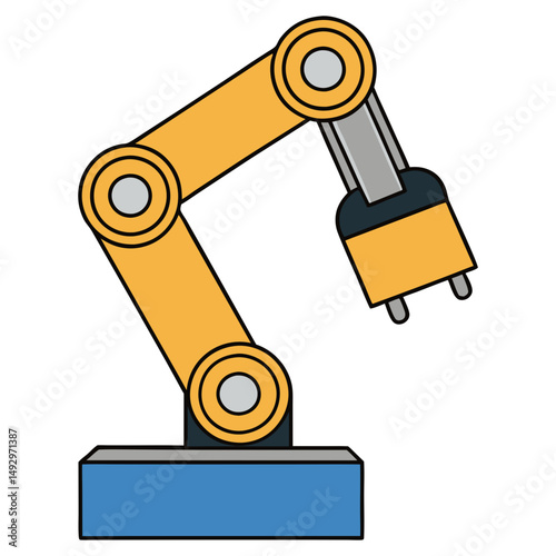 Industrial Robotic Arm Holding Power Plug Vector Illustration for Technology and Automation Concepts