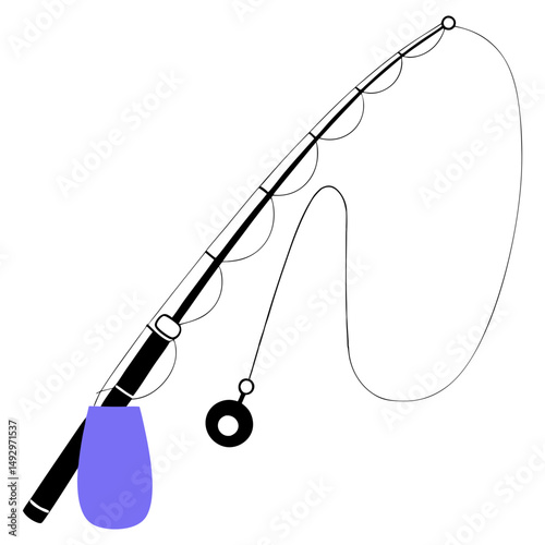 Minimal Style Fishing Rod with Reel and Weight for Angling, Outdoor Sport, or Recreational Fishing