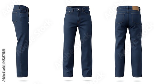 Dark denim jeans displayed in trio