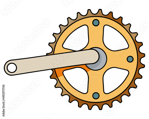 Bicycle Gear Crank and Chainring Mechanism Vector Illustration for Cycling and Bike Repair Concepts
