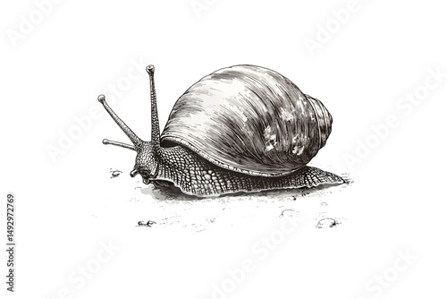 Rustic Snail Sketch, Vintage Hand-drawn Mollusk, Insect Line Art Etching, Old Engraving Style Illustration, Monochrome Fauna Design, wildlife print, farmhouse wall art