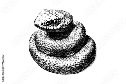 Rustic Snake Line Art, Old Engraving Reptile Sketch, Hand-drawn Monochrome Wildlife, Vintage Nature Illustration, Exotic Animal Etching, trendy snake print,
